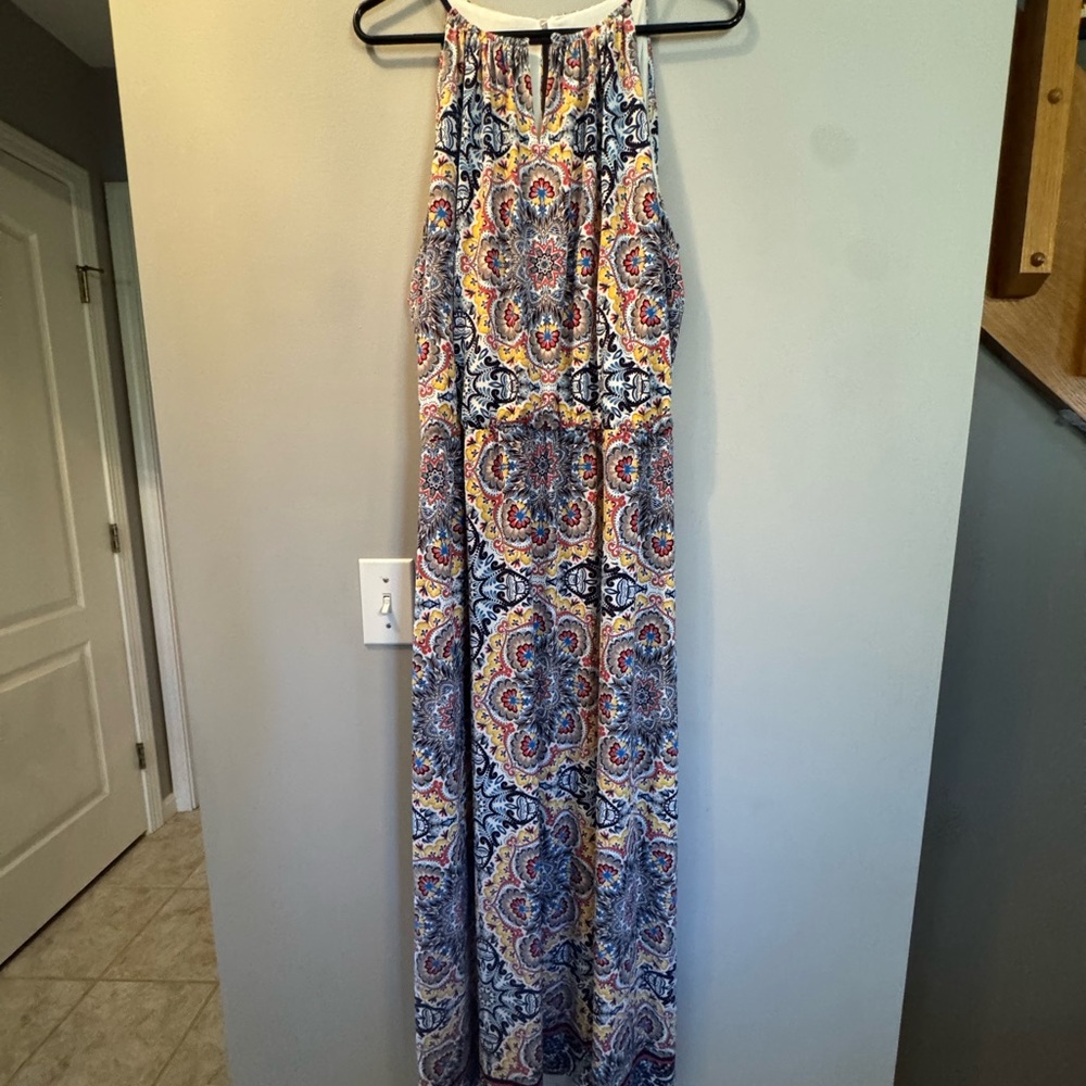 London Style Blue and Red Paisley Maxi Dress